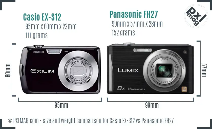 Casio EX-S12 vs Panasonic FH27 size comparison