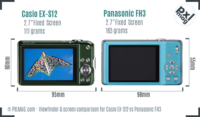 Casio EX-S12 vs Panasonic FH3 Screen and Viewfinder comparison