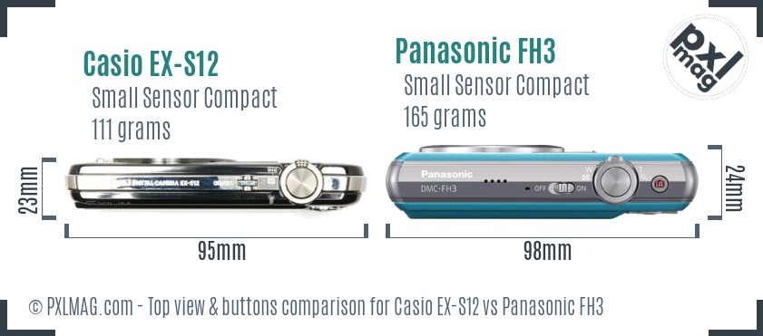 Casio EX-S12 vs Panasonic FH3 top view buttons comparison