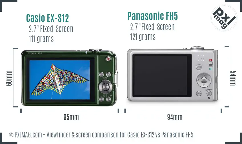 Casio EX-S12 vs Panasonic FH5 Screen and Viewfinder comparison
