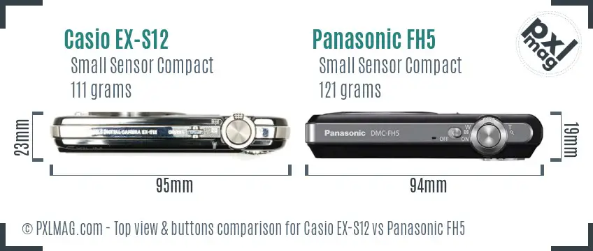 Casio EX-S12 vs Panasonic FH5 top view buttons comparison