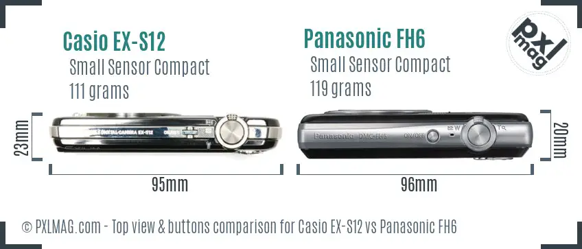 Casio EX-S12 vs Panasonic FH6 top view buttons comparison
