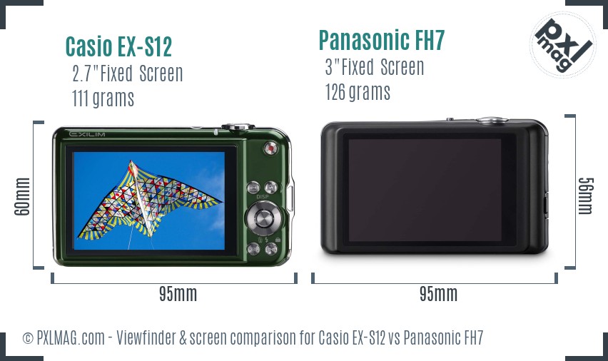 Casio EX-S12 vs Panasonic FH7 Screen and Viewfinder comparison