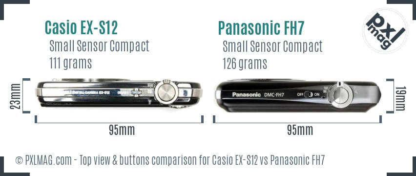 Casio EX-S12 vs Panasonic FH7 top view buttons comparison