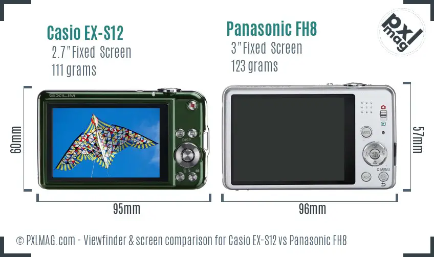 Casio EX-S12 vs Panasonic FH8 Screen and Viewfinder comparison