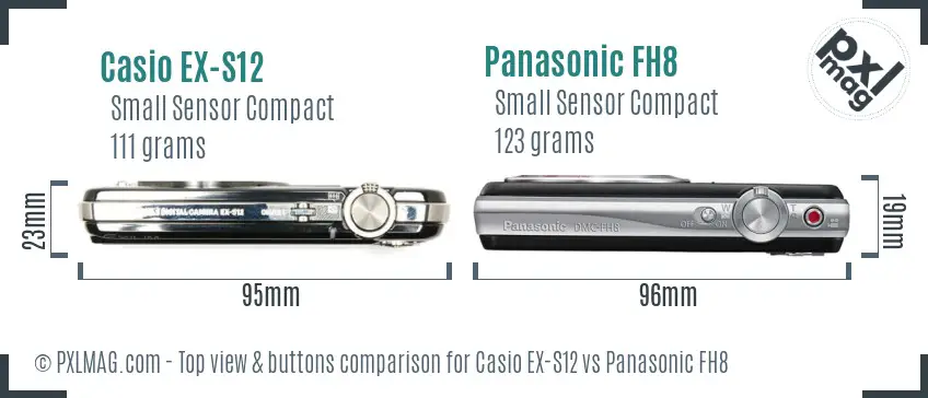 Casio EX-S12 vs Panasonic FH8 top view buttons comparison