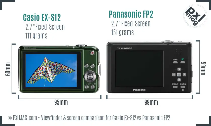 Casio EX-S12 vs Panasonic FP2 Screen and Viewfinder comparison