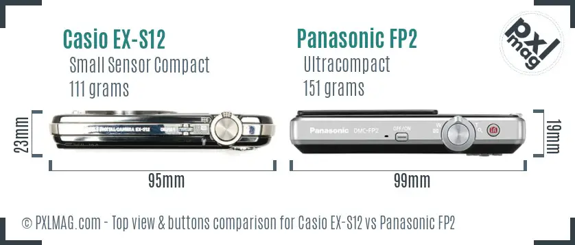 Casio EX-S12 vs Panasonic FP2 top view buttons comparison