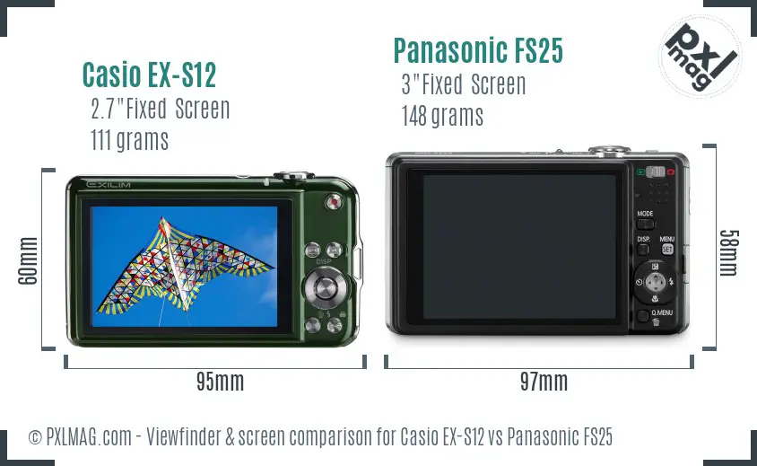 Casio EX-S12 vs Panasonic FS25 Screen and Viewfinder comparison Casio EX-S12 vs Panasonic FS25 Screen and Viewfinder comparison