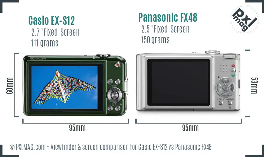 Casio EX-S12 vs Panasonic FX48 Screen and Viewfinder comparison