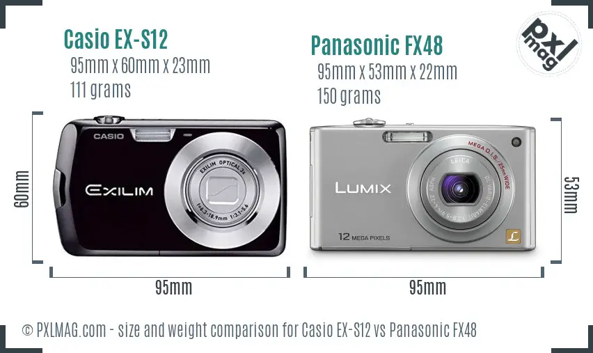 Casio EX-S12 vs Panasonic FX48 size comparison