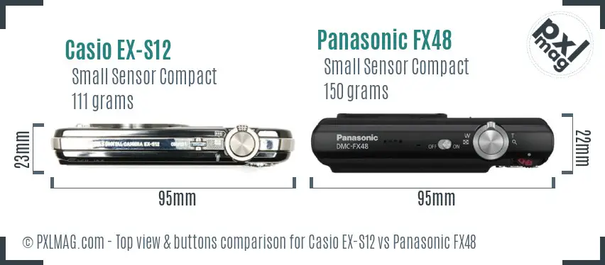 Casio EX-S12 vs Panasonic FX48 top view buttons comparison