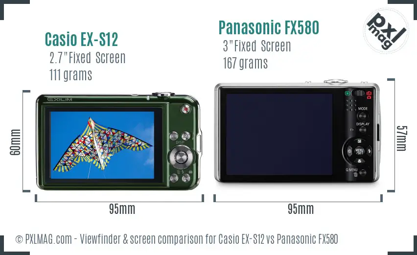 Casio EX-S12 vs Panasonic FX580 Screen and Viewfinder comparison