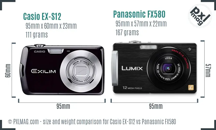 Casio EX-S12 vs Panasonic FX580 size comparison