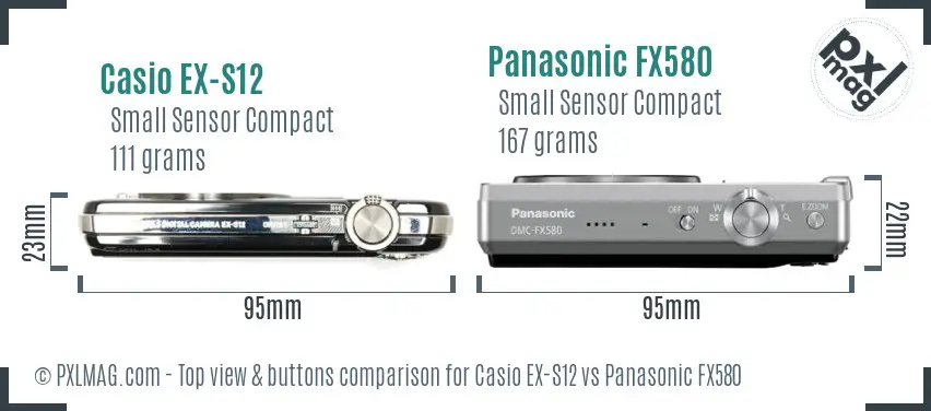 Casio EX-S12 vs Panasonic FX580 top view buttons comparison