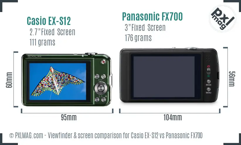 Casio EX-S12 vs Panasonic FX700 Screen and Viewfinder comparison