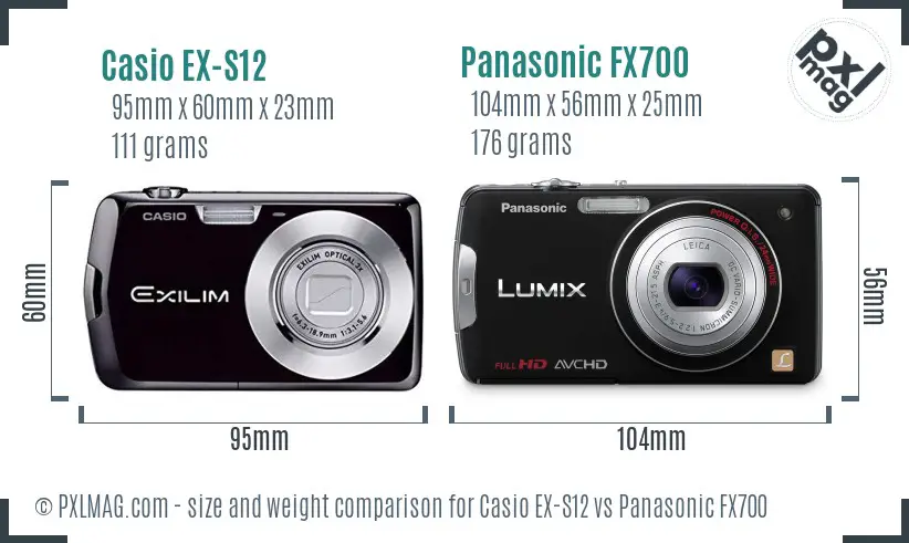 Casio EX-S12 vs Panasonic FX700 size comparison