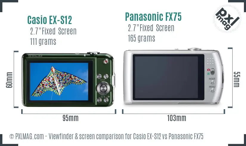 Casio EX-S12 vs Panasonic FX75 Screen and Viewfinder comparison