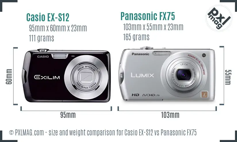 Casio EX-S12 vs Panasonic FX75 size comparison