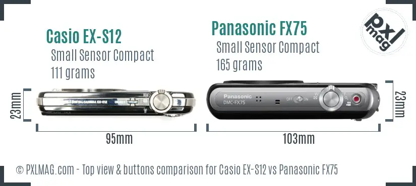 Casio EX-S12 vs Panasonic FX75 top view buttons comparison