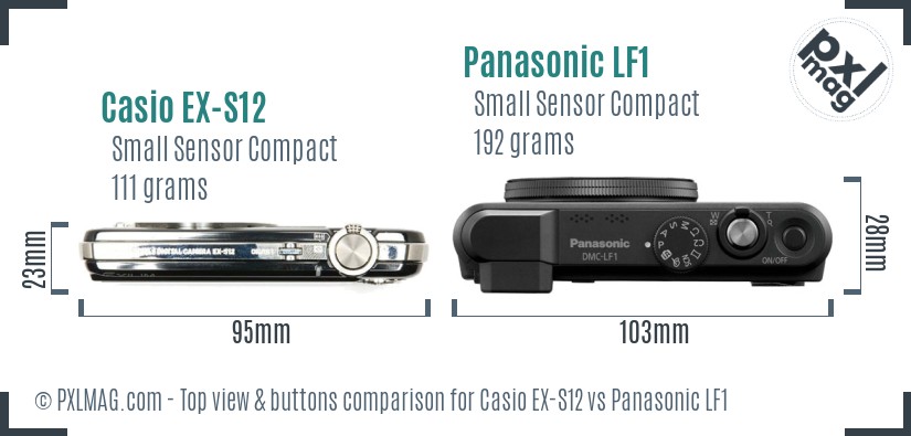 Casio EX-S12 vs Panasonic LF1 top view buttons comparison