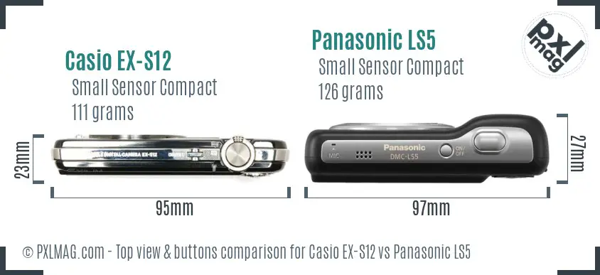 Casio EX-S12 vs Panasonic LS5 top view buttons comparison