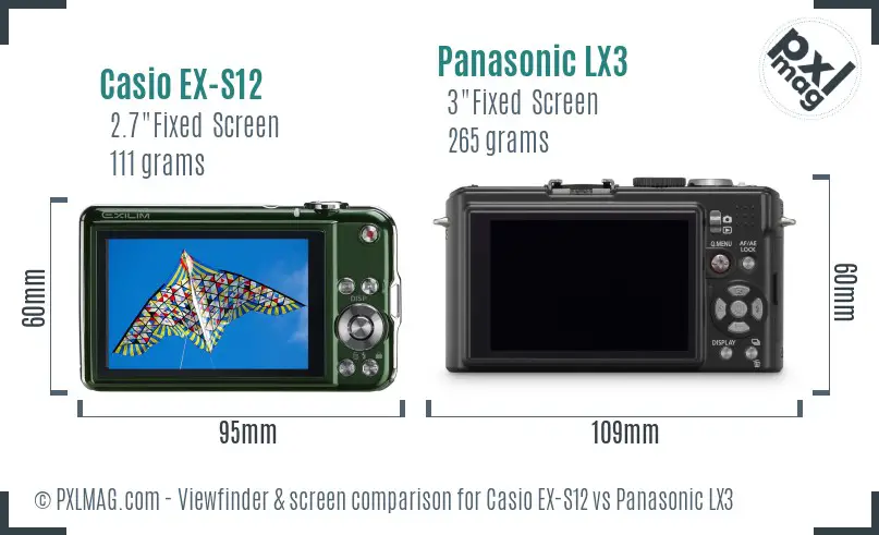 Casio EX-S12 vs Panasonic LX3 Screen and Viewfinder comparison