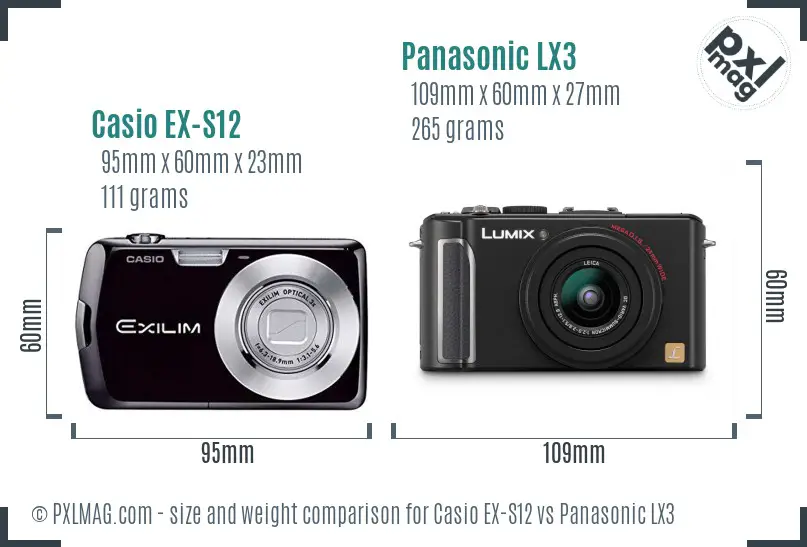 Casio EX-S12 vs Panasonic LX3 size comparison
