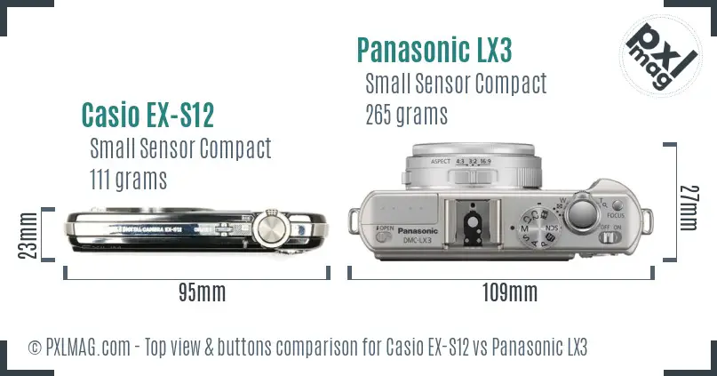 Casio EX-S12 vs Panasonic LX3 top view buttons comparison