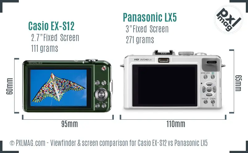 Casio EX-S12 vs Panasonic LX5 Screen and Viewfinder comparison
