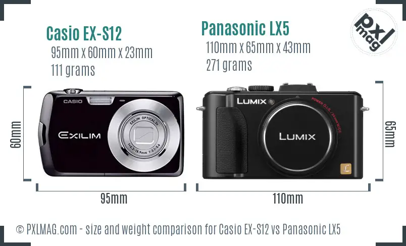 Casio EX-S12 vs Panasonic LX5 size comparison