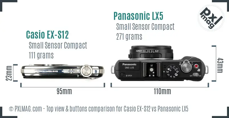 Casio EX-S12 vs Panasonic LX5 top view buttons comparison