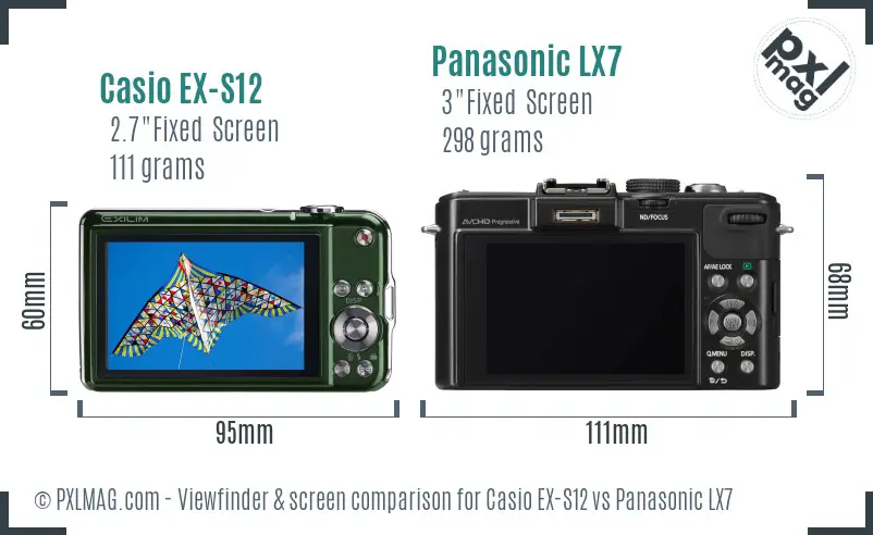 Casio EX-S12 vs Panasonic LX7 Screen and Viewfinder comparison