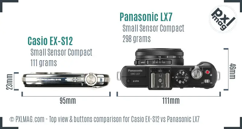 Casio EX-S12 vs Panasonic LX7 top view buttons comparison