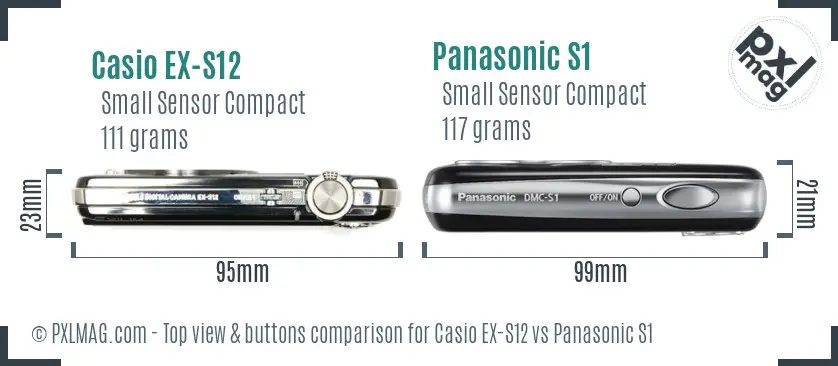 Casio EX-S12 vs Panasonic S1 top view buttons comparison