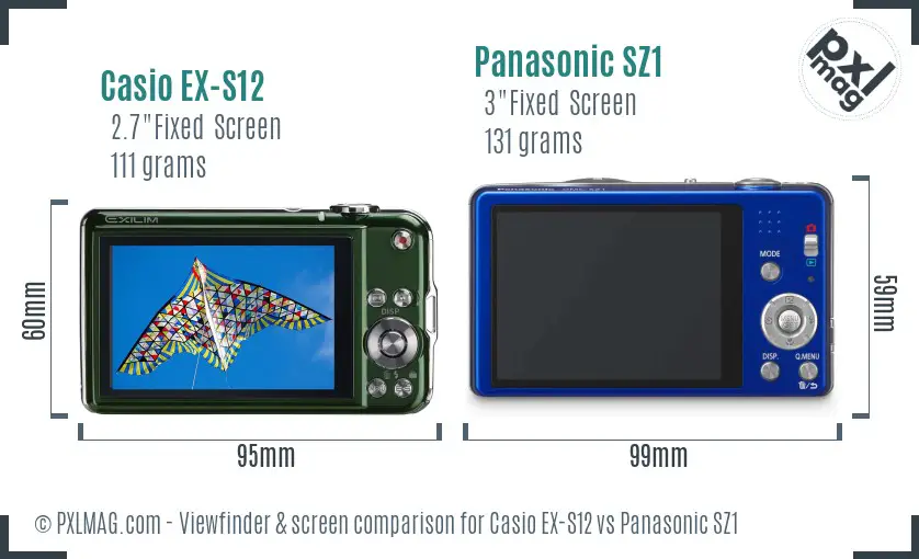 Casio EX-S12 vs Panasonic SZ1 Screen and Viewfinder comparison
