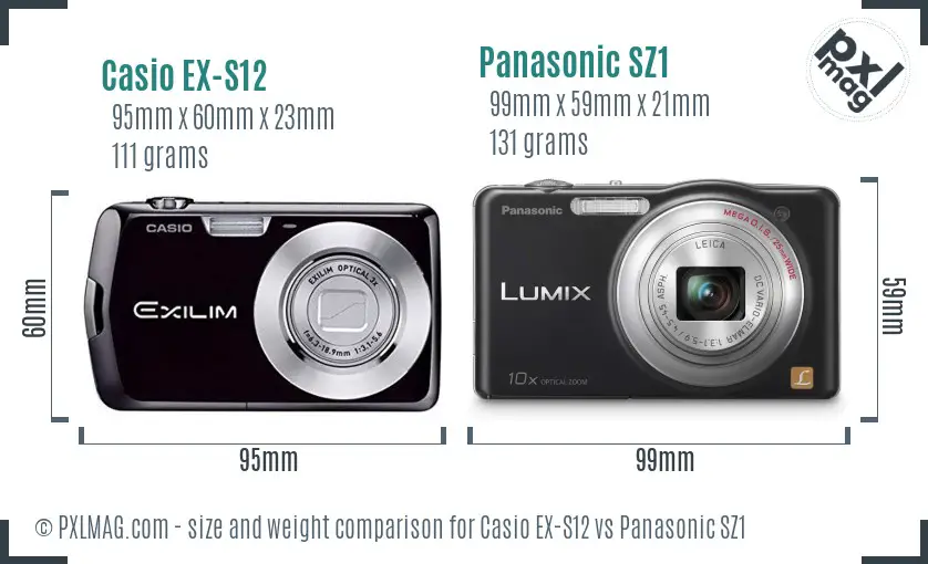 Casio EX-S12 vs Panasonic SZ1 size comparison