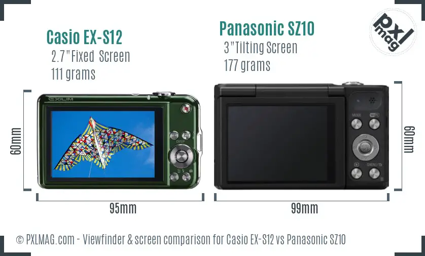 Casio EX-S12 vs Panasonic SZ10 Screen and Viewfinder comparison