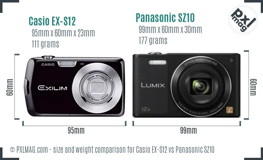 Casio EX-S12 vs Panasonic SZ10 size comparison