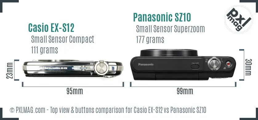 Casio EX-S12 vs Panasonic SZ10 top view buttons comparison