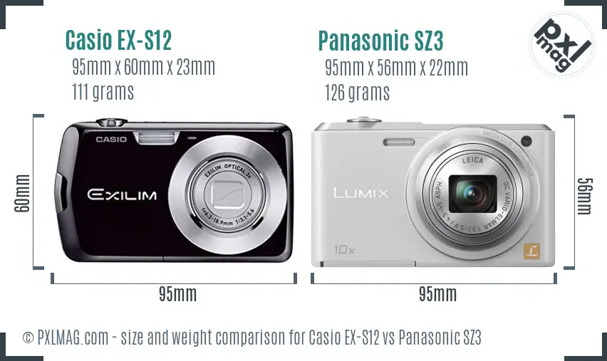 Casio EX-S12 vs Panasonic SZ3 size comparison