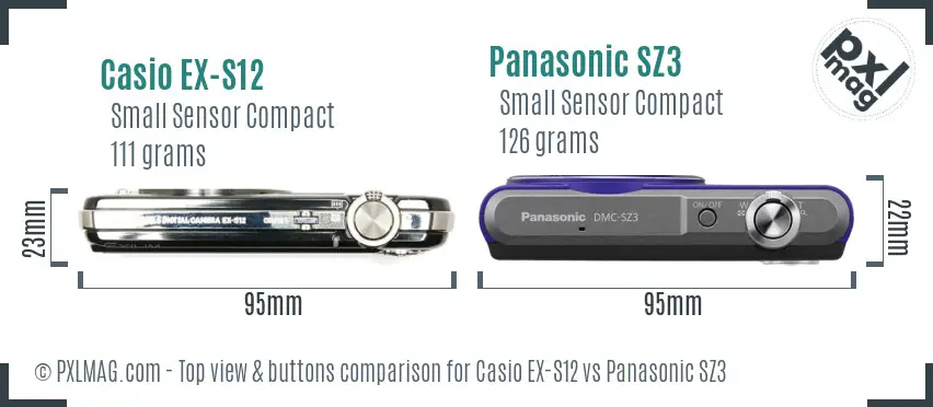 Casio EX-S12 vs Panasonic SZ3 top view buttons comparison