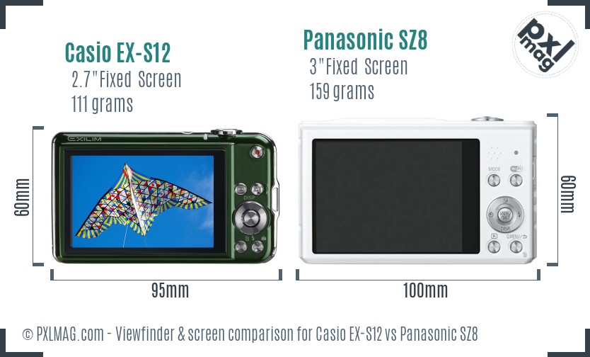 Casio EX-S12 vs Panasonic SZ8 Screen and Viewfinder comparison