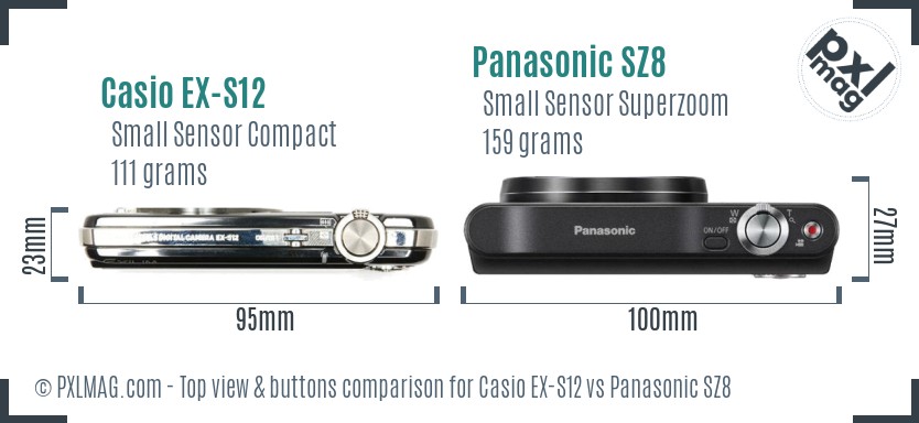 Casio EX-S12 vs Panasonic SZ8 top view buttons comparison