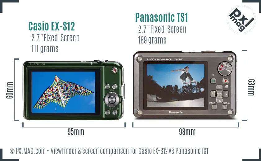 Casio EX-S12 vs Panasonic TS1 Screen and Viewfinder comparison