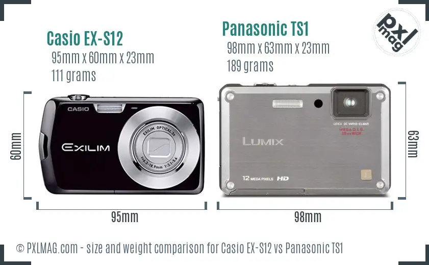 Casio EX-S12 vs Panasonic TS1 size comparison