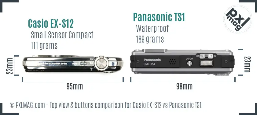 Casio EX-S12 vs Panasonic TS1 top view buttons comparison