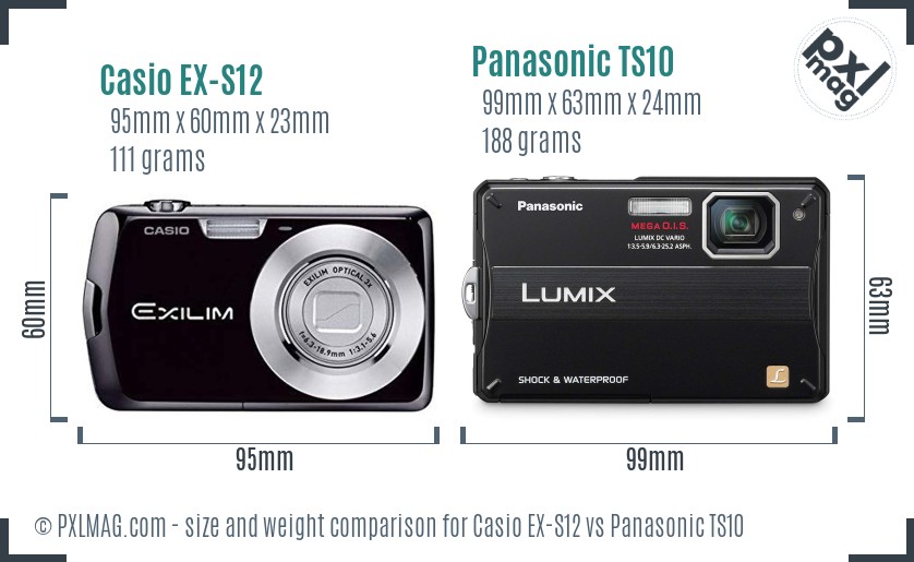 Casio EX-S12 vs Panasonic TS10 size comparison