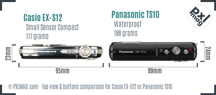 Casio EX-S12 vs Panasonic TS10 top view buttons comparison