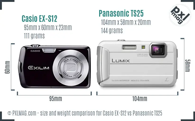Casio EX-S12 vs Panasonic TS25 size comparison